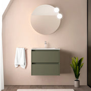 Mobile bagno sospeso 70 cm verde satinato con lavabo ad incasso Gaya