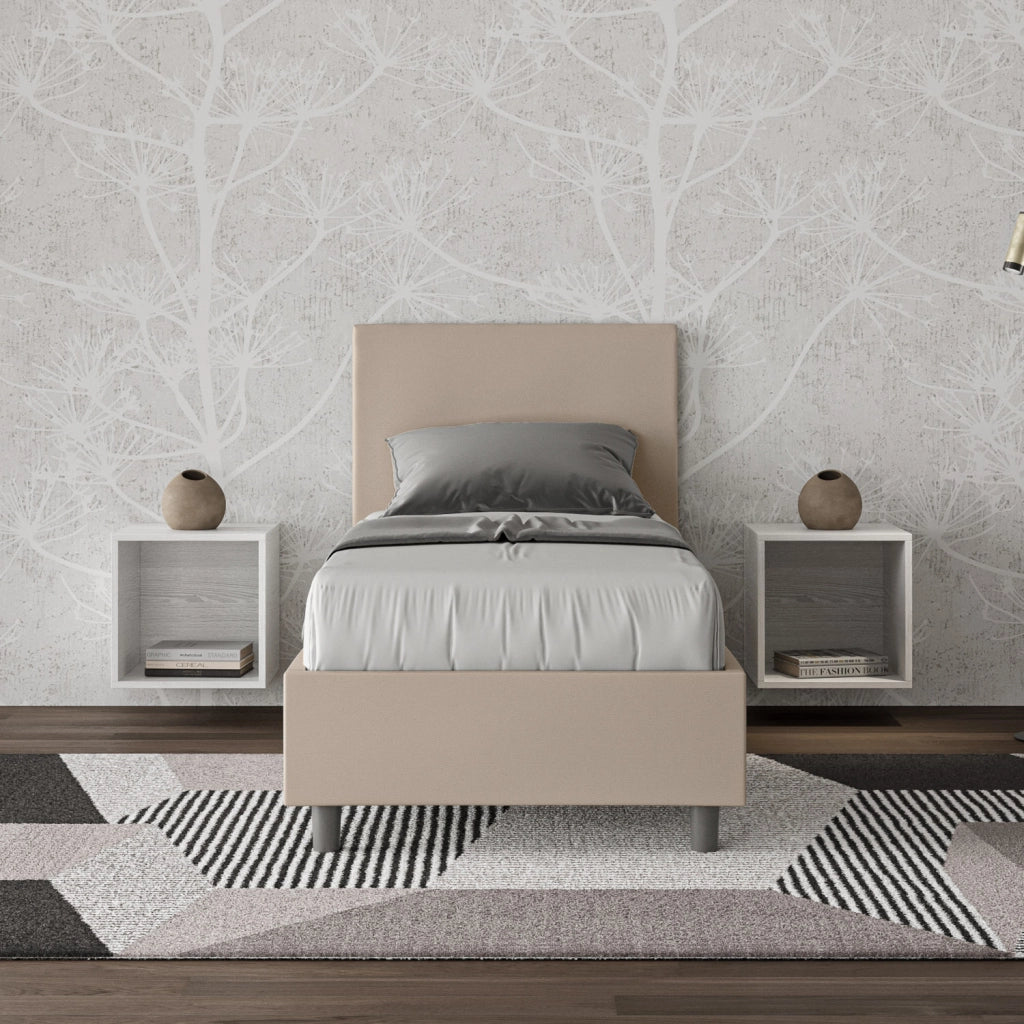 BS COM Letto singolo senza rete imbottito 80x190 similpelle tortora