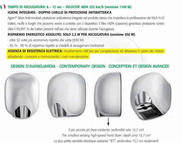 Asciugamani elettrico ECOstream NF 1100 hot alluminio nero groffato