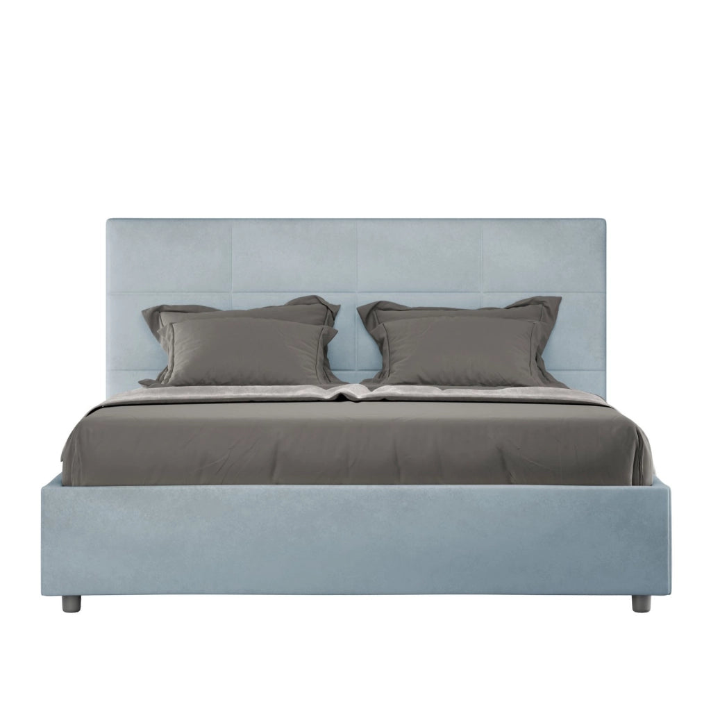 Letto queen size contenitore imbottito 150x200 microfibra sabbia Mika