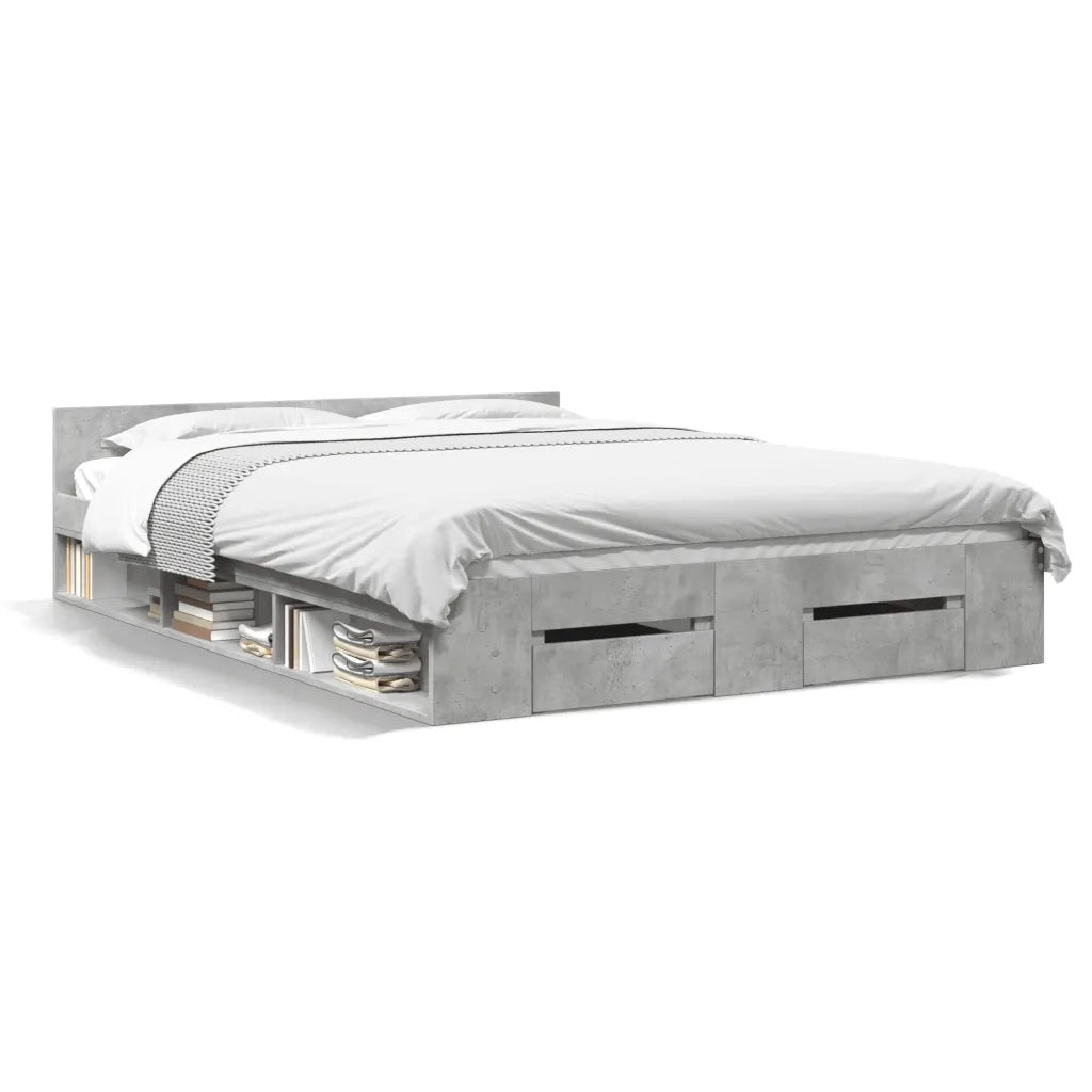Letto matrimoniale | Letto per adulti | Giroletto Cassetti Grigio Cemento 120x190 cm Legno Multistrato