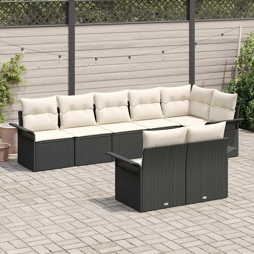 Set Divano da Giardino con cuscino 8 pcs Nero polyrattan 3345407