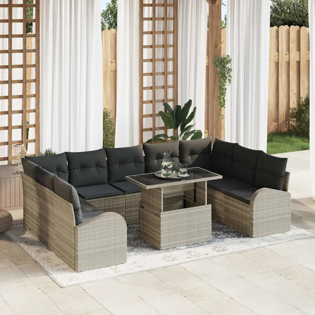 Set Divano da Giardino 10 pcs Grigio chiaro e grigio polyrattan 3348708