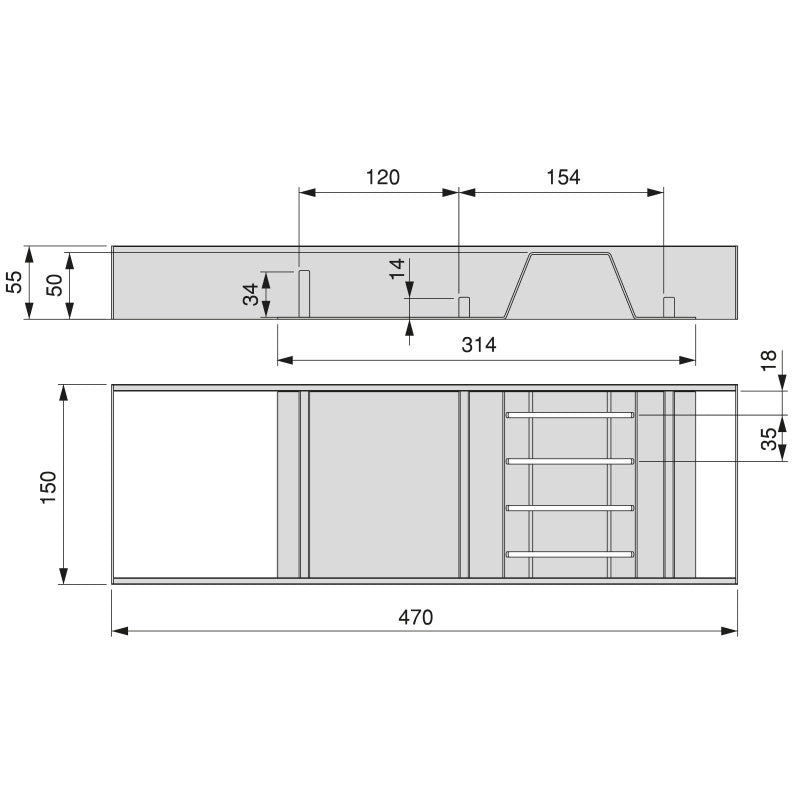 Portapiatti per cassetto Orderbox, 120x470 mm, Alluminio e Tecnoplastica, Grigio antracite