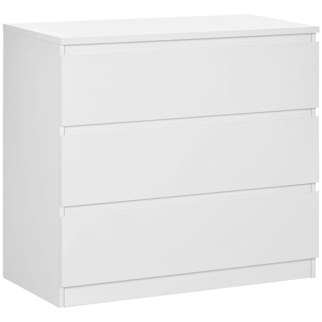 Cassettiera 3 Cassetti Moderna senza Maniglie per Camera e Soggiorno 80x39x73 cm Laccato Bianco