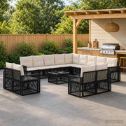 Set Divano da Giardino 14 pz Nero e Bianco Crema polyrattan 3435307