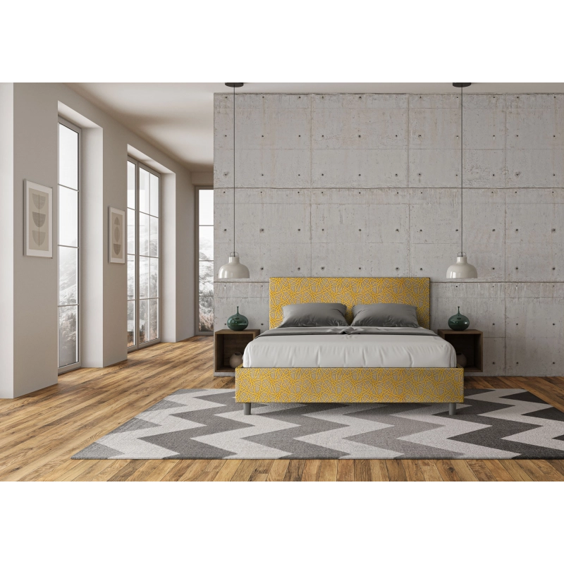 Letto imbottito Matrimoniale 160x190 cm tessuto Era Adele - Con rete,Giallo