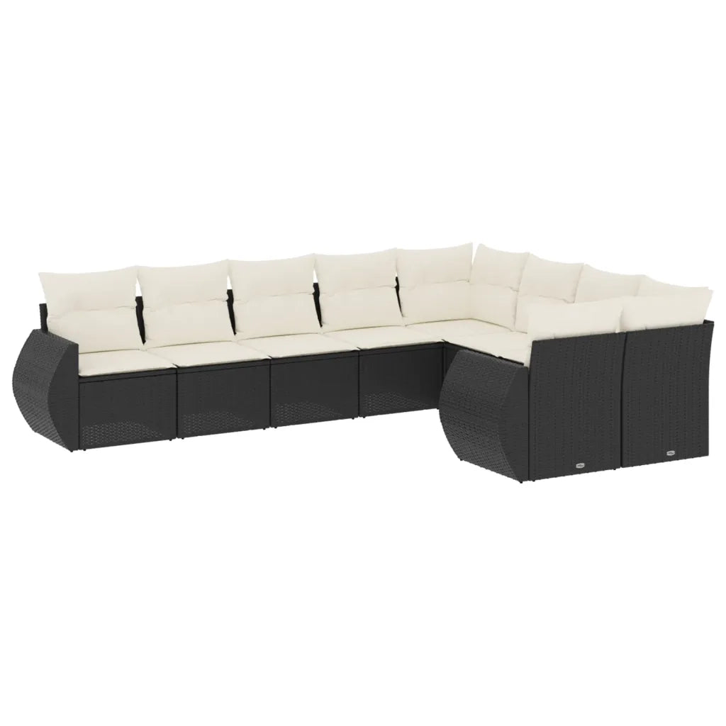 Set Divani da Giardino 9 pz con Cuscini Nero in Polyrattan 3221835