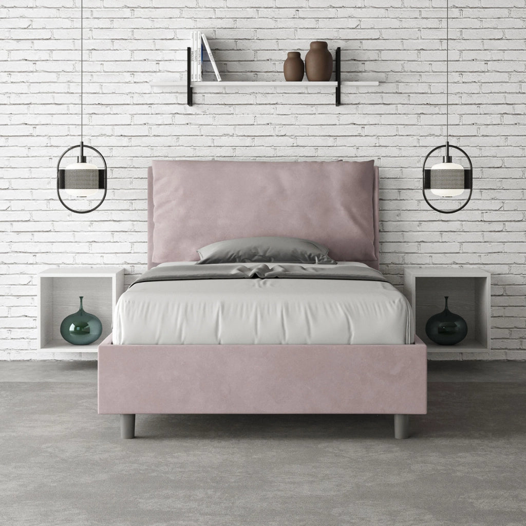 BS COM Letto una piazza e mezza senza rete imbottito 130x190 microfibra glicine Large
