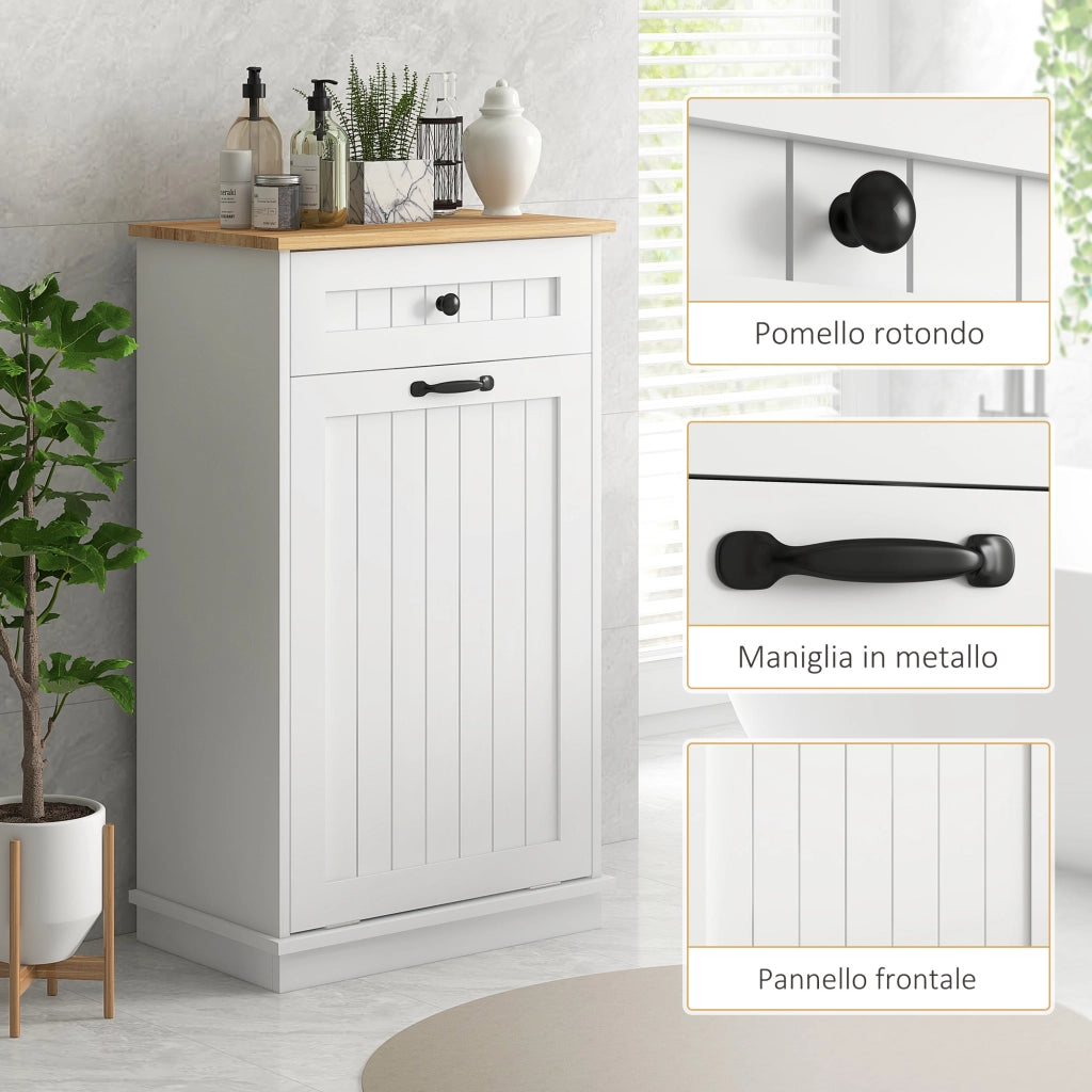 Mobiletto Bagno con Cesto e Cassetto ¨C Zephmum ¨C Bianco Legno