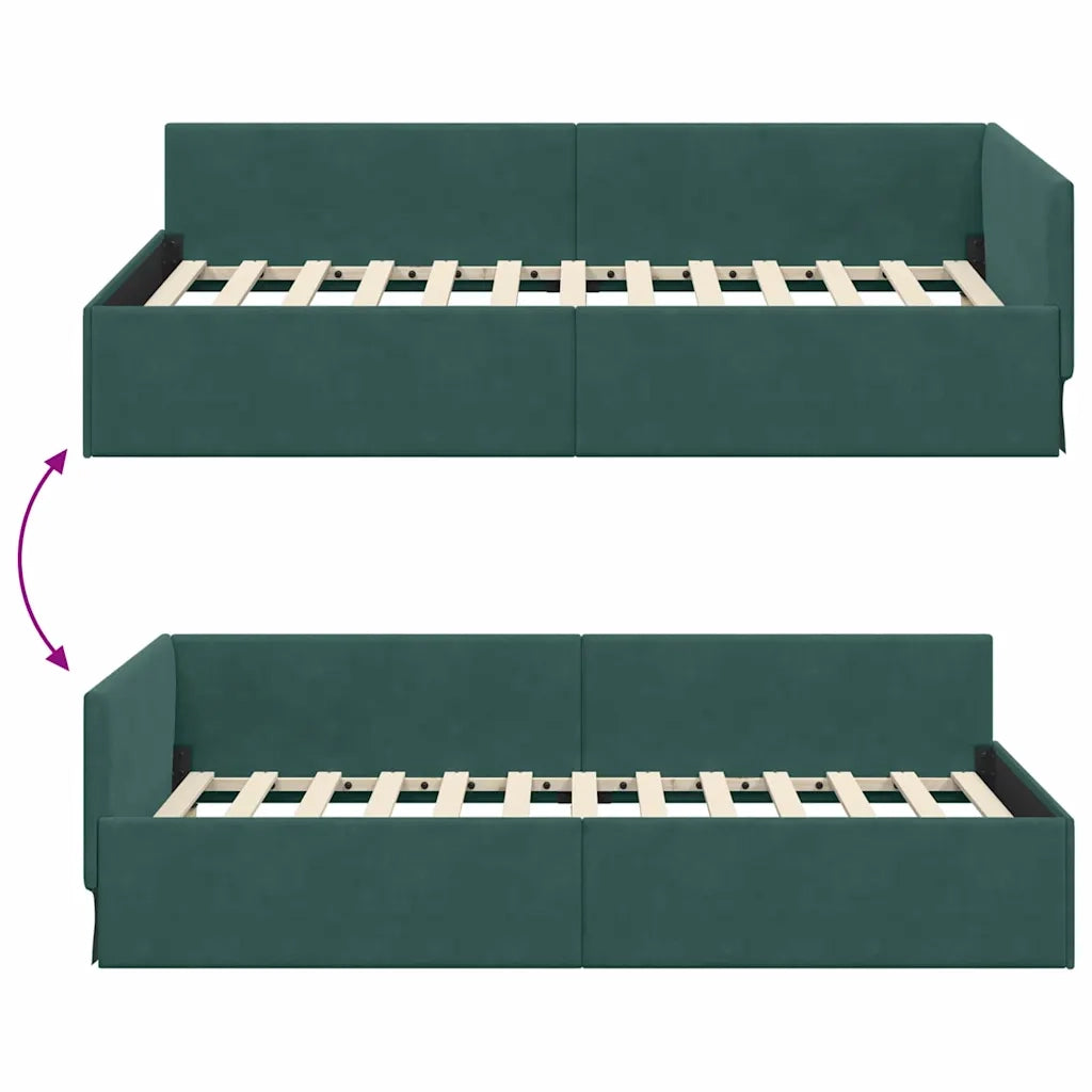 Cornice del letto ad angolo Verde Scuro 100 cm x 200 cm Velluto 42016093