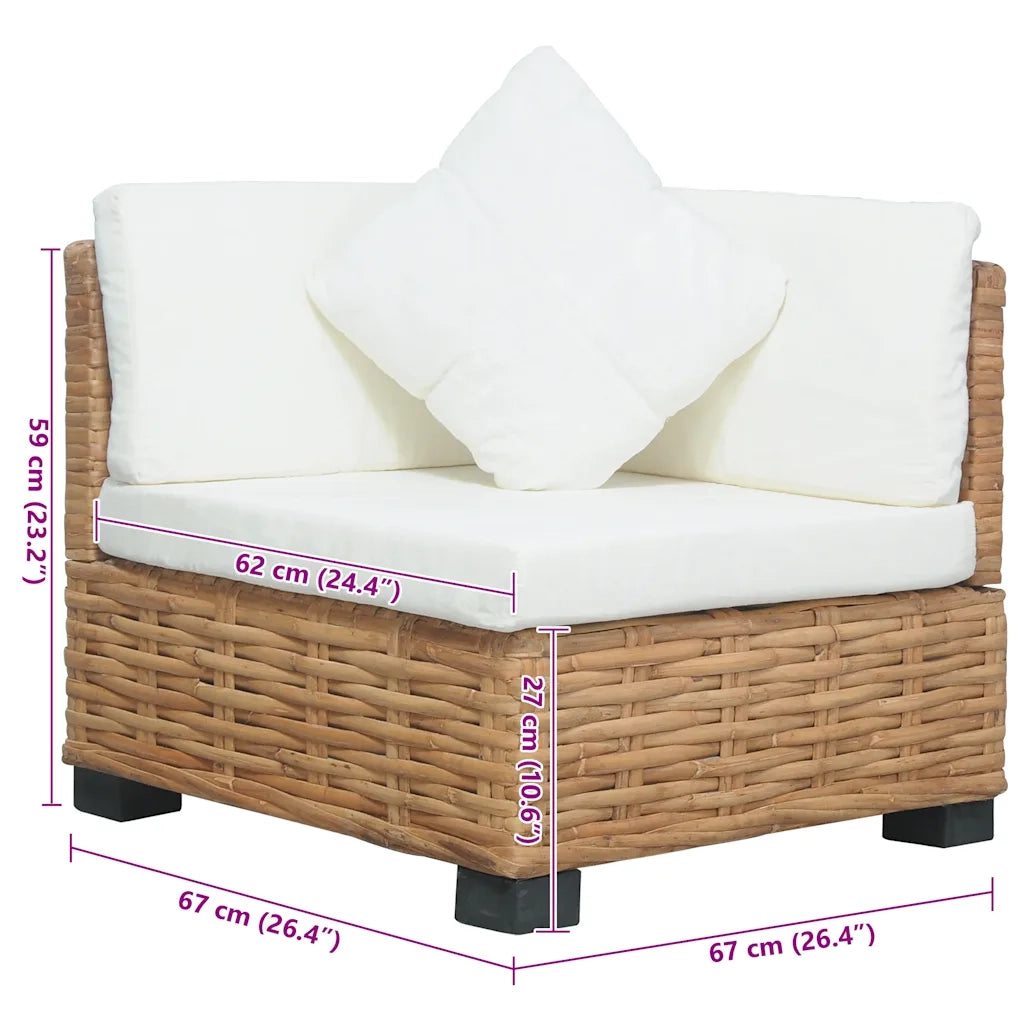 Divano Angolare con Cuscini in Rattan Naturale 286279