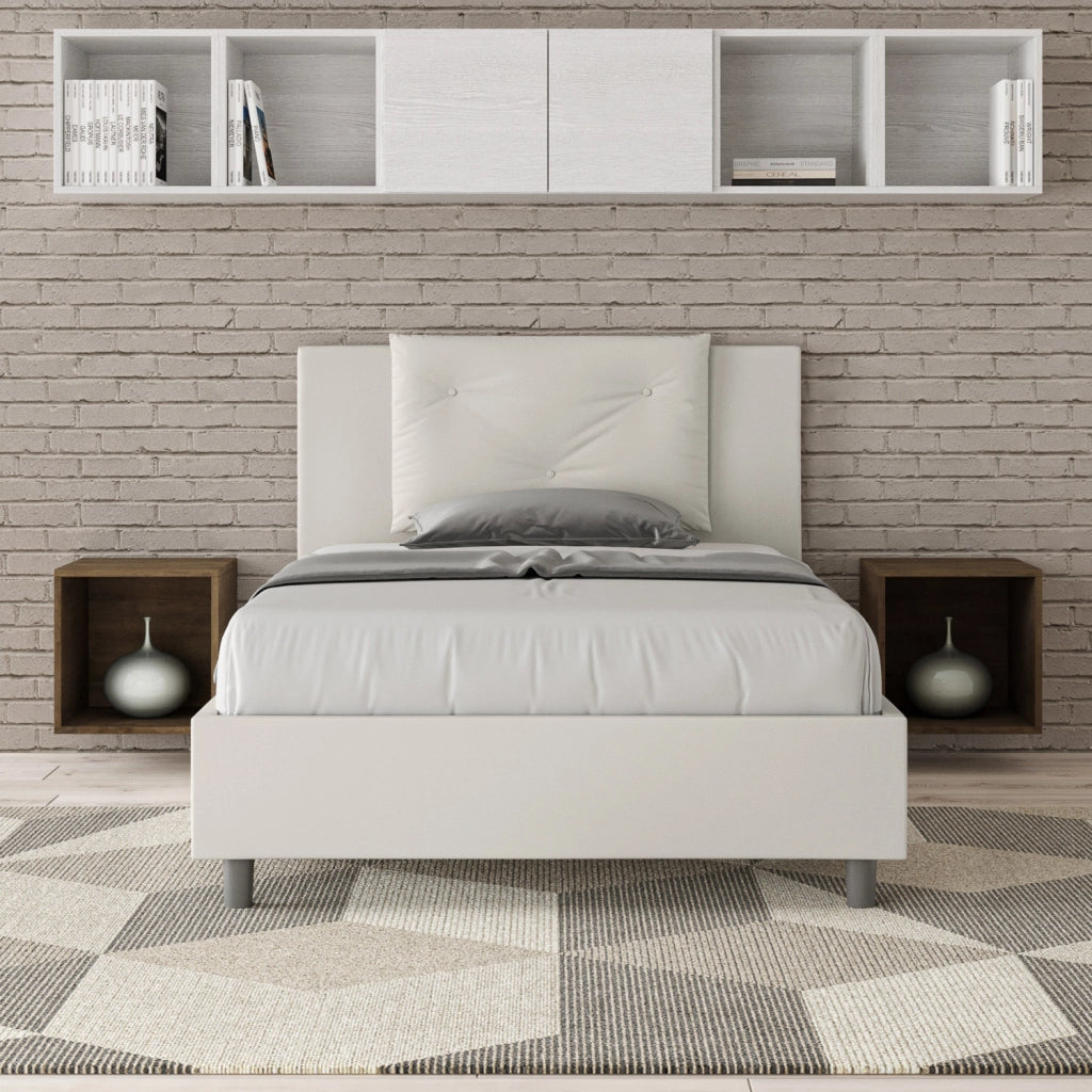BS COM Letto una piazza e mezza senza rete imbottito 120x210 similpelle bianco