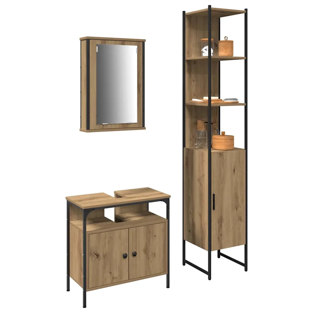 Set di mobili per il bagno con porta 3 pcs Rovere artigianale 3334396