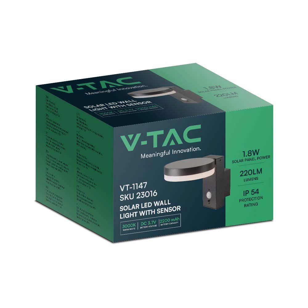 Applique solare esterna 5,5W 220lm 3000K sensore V-TAC