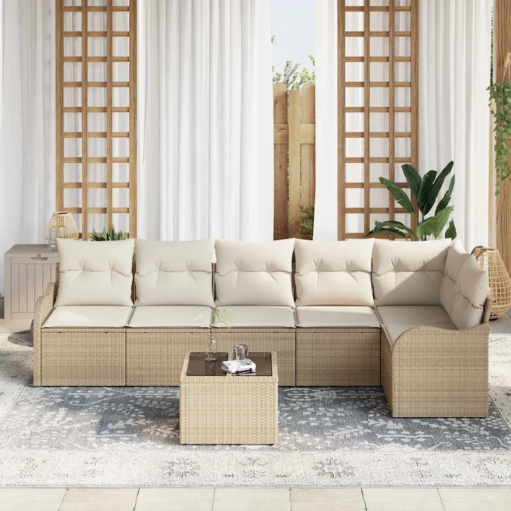 Set Divano da Giardino con cuscino 7 pcs Marrone Poly Rattan