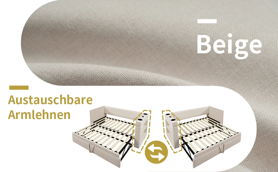 Letto Singolo Imbottito con Rete Estraibile ¨C MINIMAL ¨C Tessuto Beige 90x200