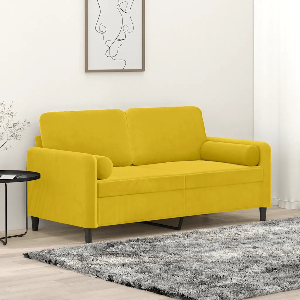 Divano a 2 Posti con Cuscini Giallo 140 cm in Velluto