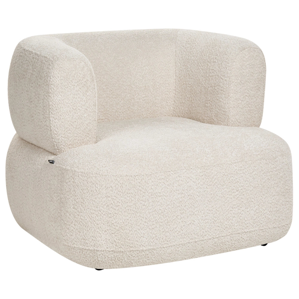 Accogliente Poltrona in Tessuto Chenille di Poliestere Beige Chiaro con Schienale Curvo Design Moderno Scandinavo