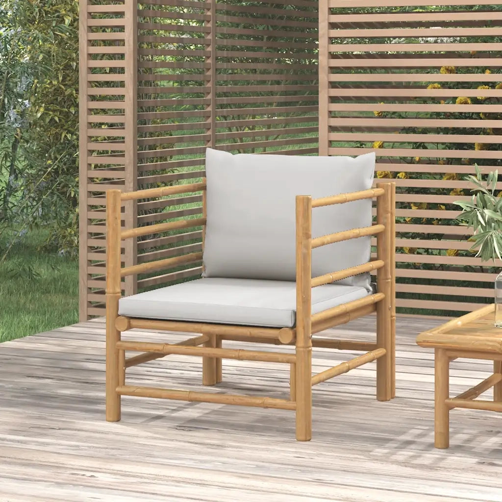 Divano da Giardino con Cuscini Grigio Chiaro in Bambù 362281
