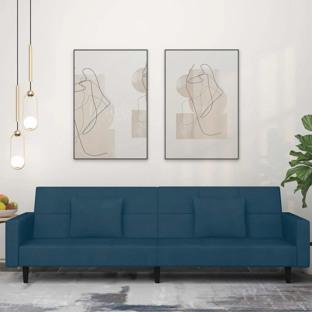 Divano letto | Sof¨¤ letto | Letto singolo a 2 Posti con 2 Cuscini Blu in Velluto