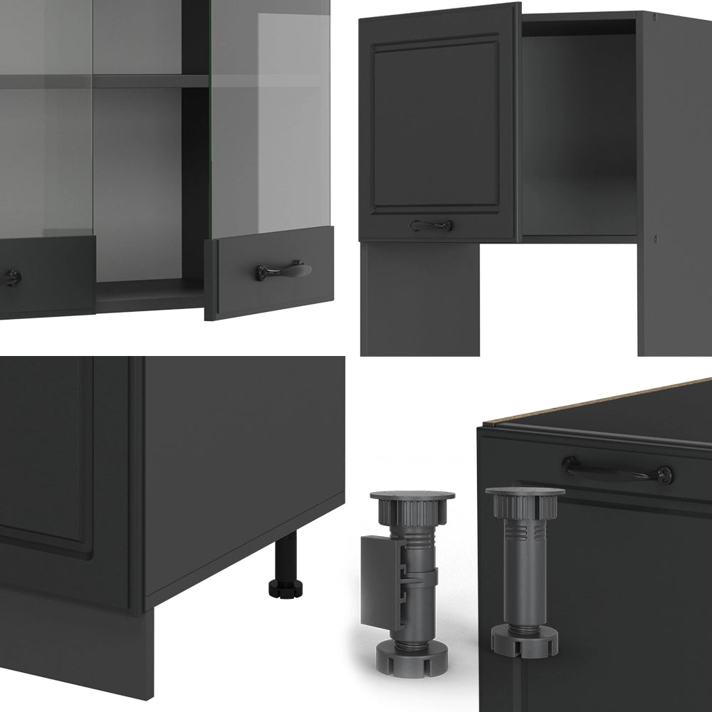 Cucina angolare completa R-Line Antracite rustico/Antracite 247 x 237 cm senza piano di lavoro Vicco