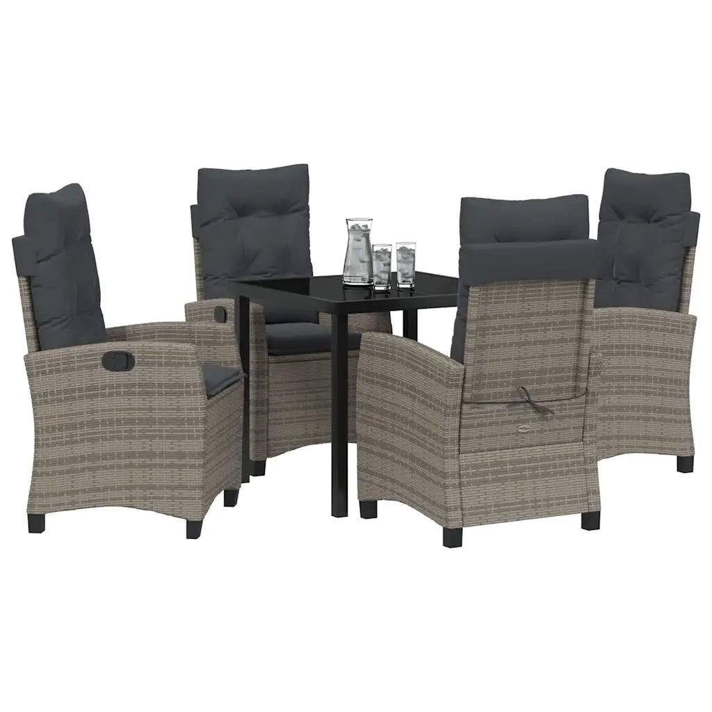 Set da Pranzo per Giardino con cuscino 5 pcs Grigio polyrattan