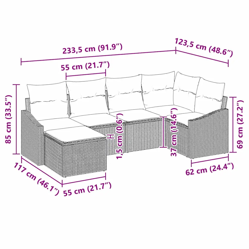 Set di divani con cuscino 6 pcs Grigio chiaro polyrattan 3346792
