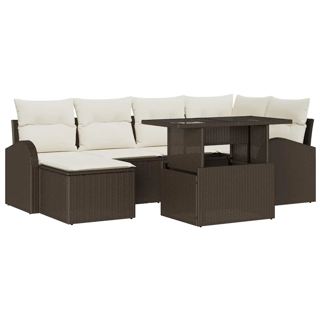 Set Divano da Giardino con cuscino 7 pcs Marrone e crema