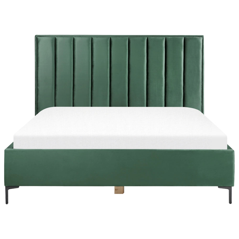 Letto in velluto verde scuro 180 x 200 cm con testiera imbottita ottomana con gambe in metallo Nero