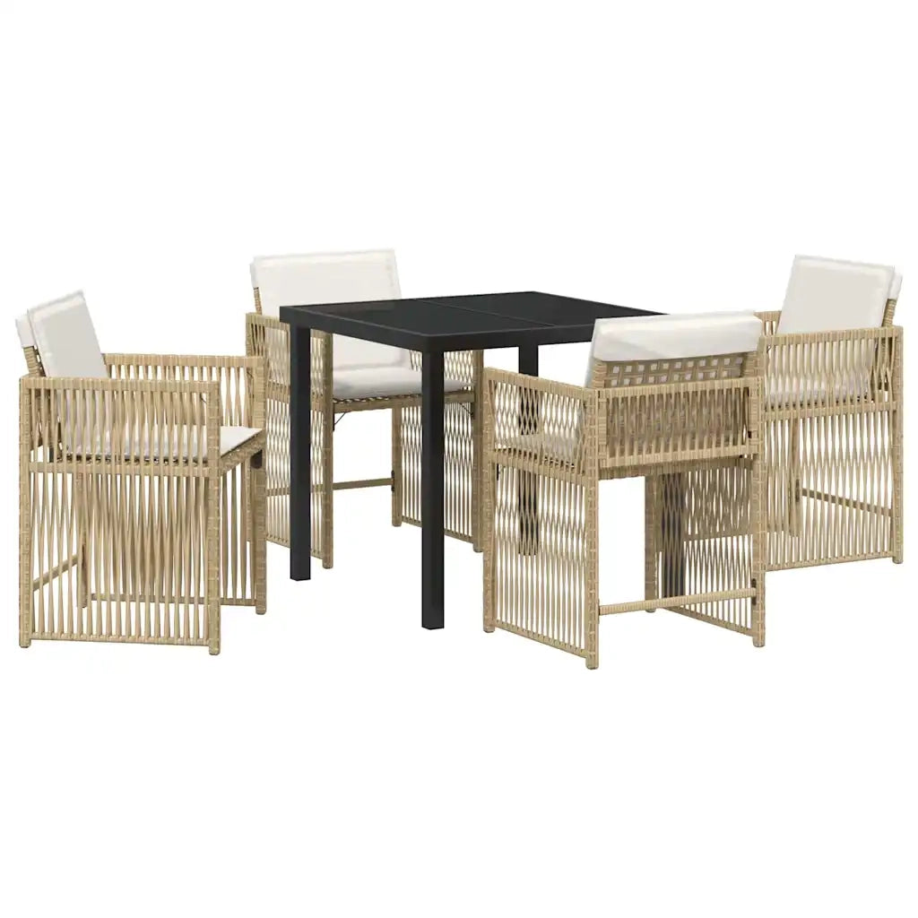 Set da Pranzo per Giardino 5 pcs Beige polyrattan
