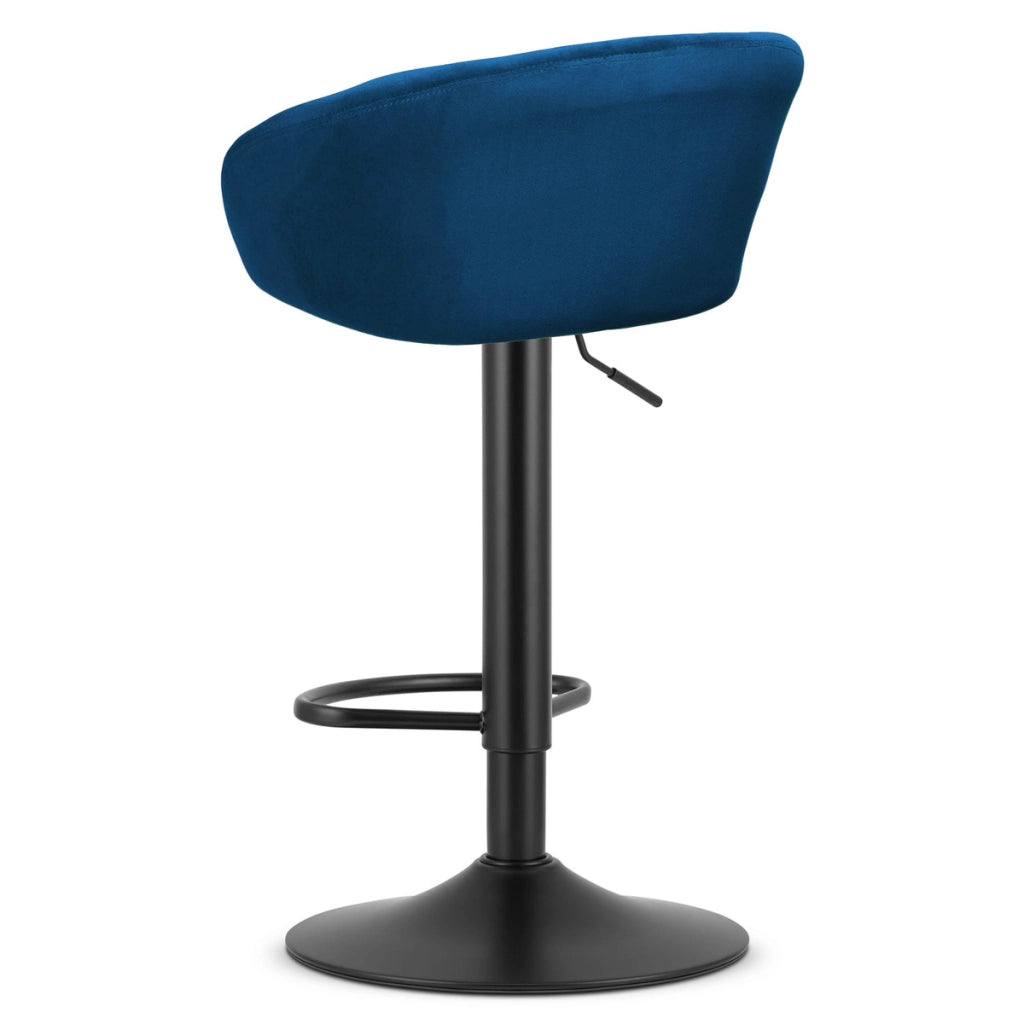 Sgabello da bar East in velluto blu notte con base nera