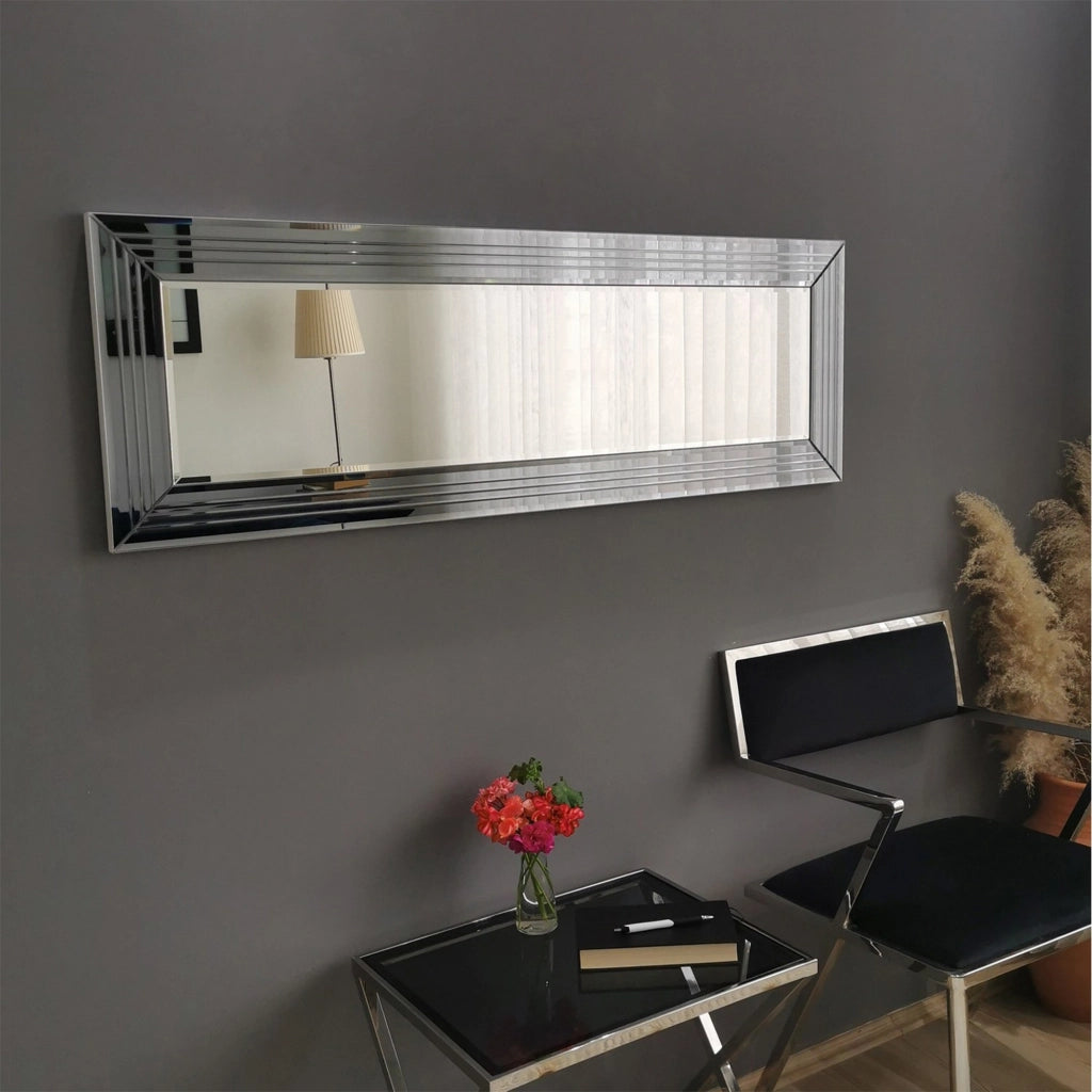 Varallo, Specchio Dettagli Geometrici, 120x40h cm Argento