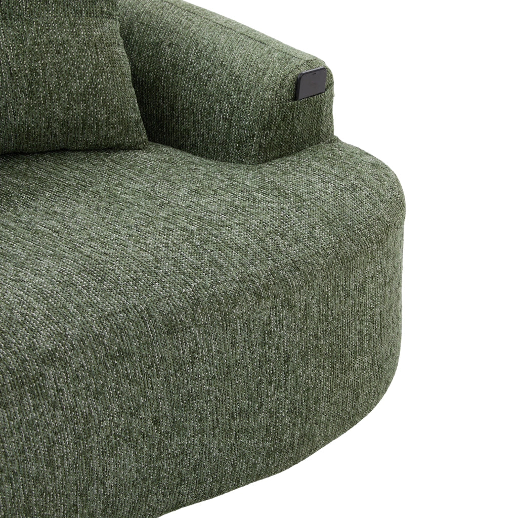 Divano lineare 2 posti con seduta profonda e 3 cuscini in chenille verde 164 × 92 × 60 cm