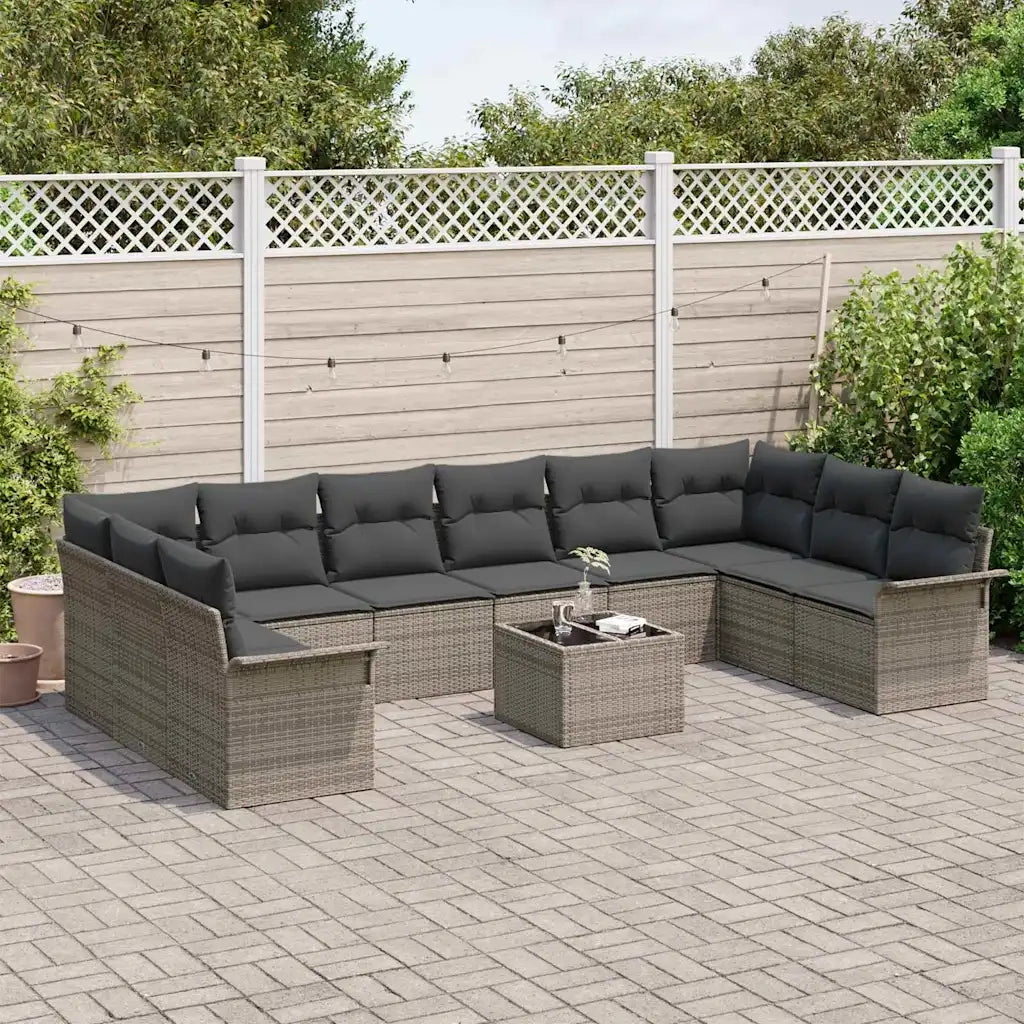 Set Divano da Giardino con cuscino 11 pcs Grigio Poly Rattan