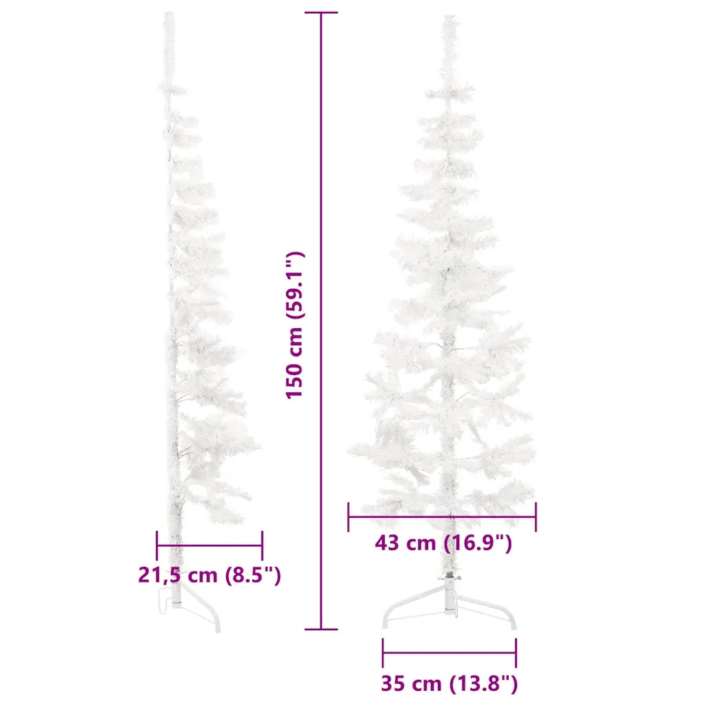 Albero Natale Artificiale Sottile a Met¨¤ Supporto-Albero Natalizio Bianco 150 cm