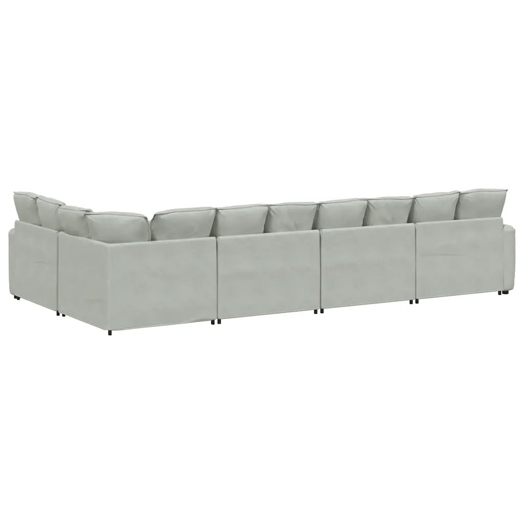 Divano Modulare con Cuscini in Velluto Grigio Chiaro 3321328