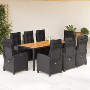Set da Pranzo da Giardino 9 pz con Cuscini Nero in Polyrattan 3212669