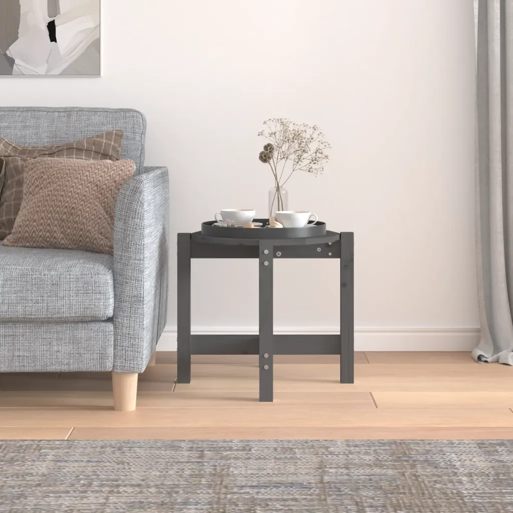 Tavolino da Salotto Grigio Ø 52,5x45 cm Legno Massello di Pino 822309