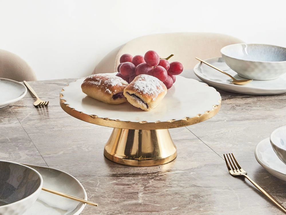 Alzata per torta elegante e decorativa in acciaio inox in marmo scolpito bianco e oro vassoio porta dolci