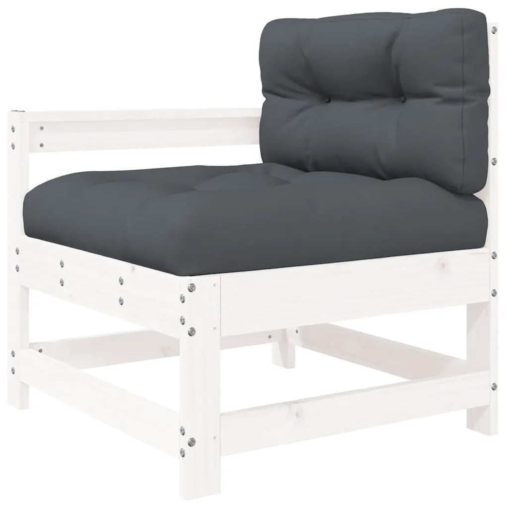 Set Divani da Giardino 3pz | Set Salotto da Giardino con Cuscini in Legno Massello Bianco