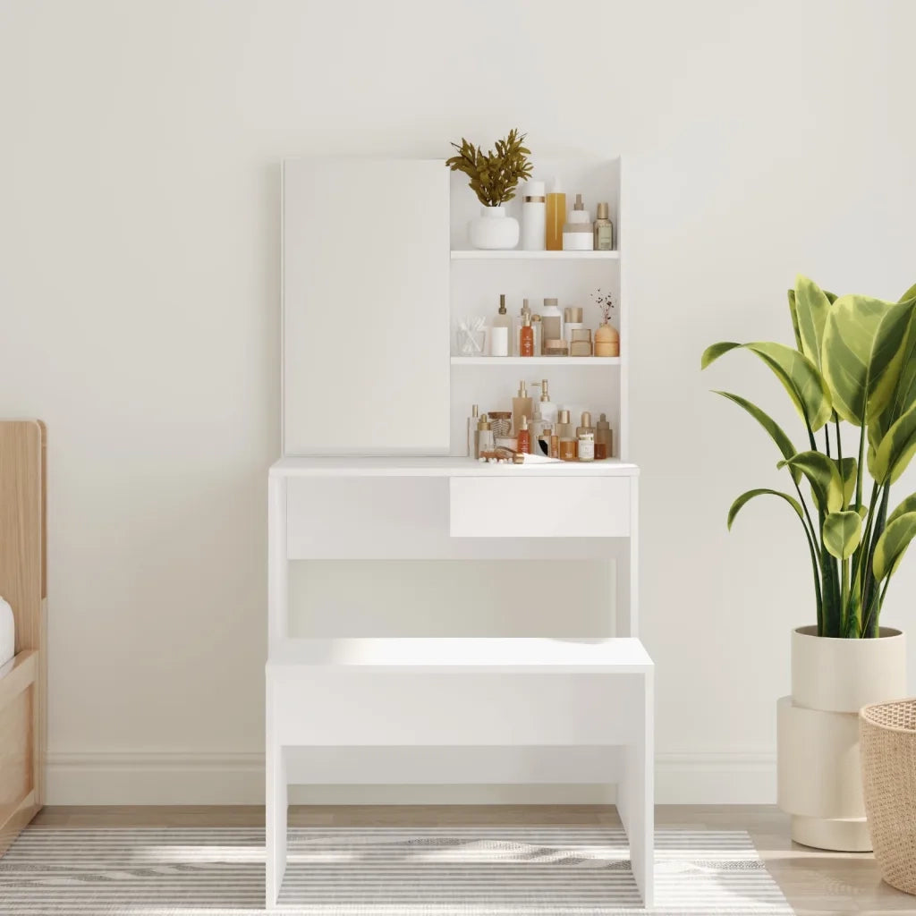 Toeletta con Specchio-Com¨°-Tavolo da trucco Bianco 74,5x40x141 cm