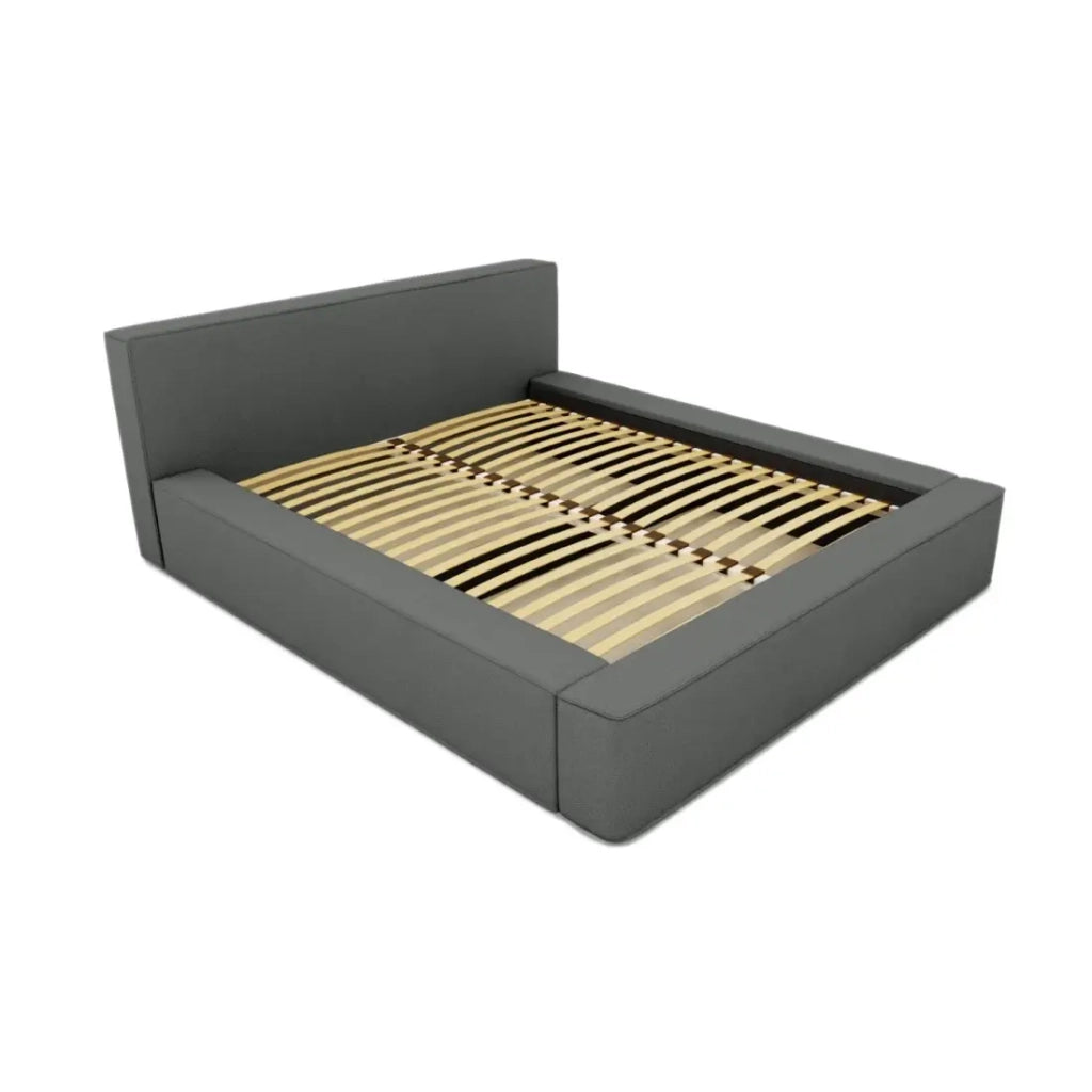 Letto contenitore VELORA – Ardesia bouclé – 160x200 cm – Tessuto velluto morbido – Rete sollevabile – Spazio di stoccaggio integrato