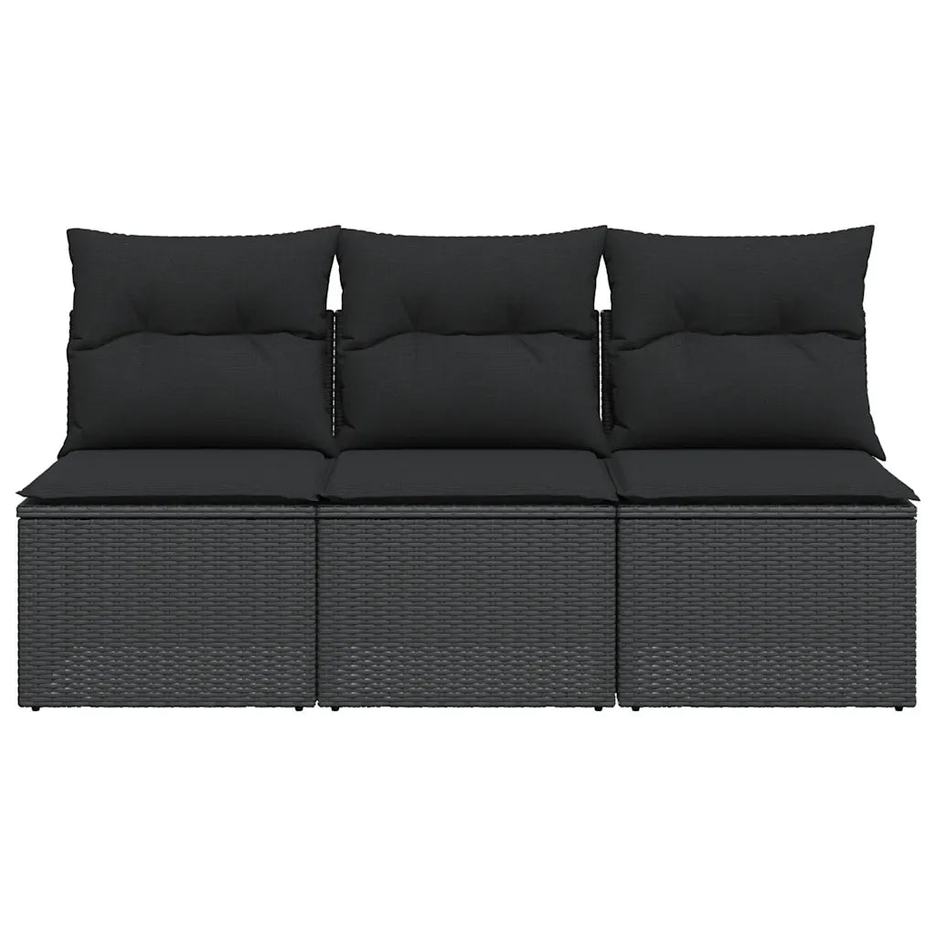 Divano da giardino con cuscini 3 posti nero in polyrattan 365988