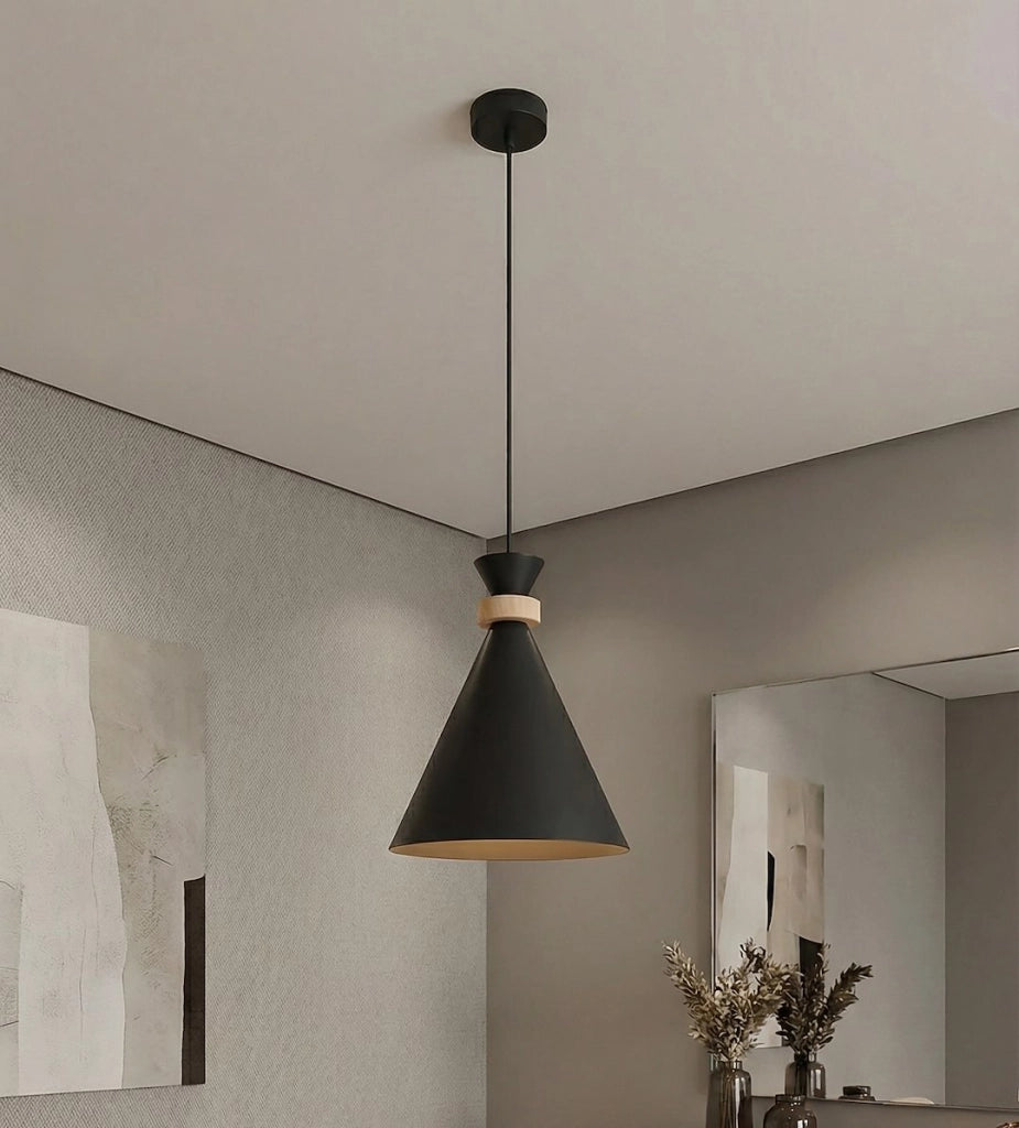Lampada a sospensione ZERO nera legno 1xE27 Emibig