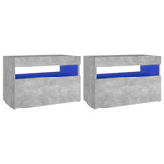Set di 2 Comodini | Armadio da Notte | Mobiletto da notte con Luci LED Grigio Cemento 60x35x40 cm