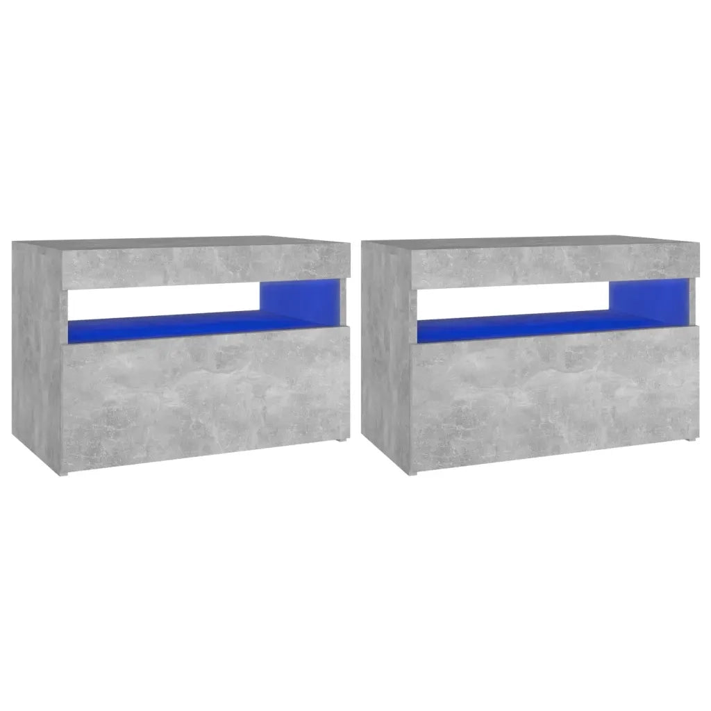Set di 2 Comodini | Armadio da Notte | Mobiletto da notte con Luci LED Grigio Cemento 60x35x40 cm