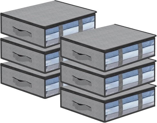 Cassa da Sottoletto da 6 Sottoletti con Finestra di Visuale e Maniglia - Organizzatore Pieghevole per Risparmiare Spazio per Abiti - Coperte - Piumoni