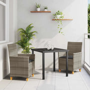 Set da Pranzo per Giardino 3 pcs Grigio polyrattan