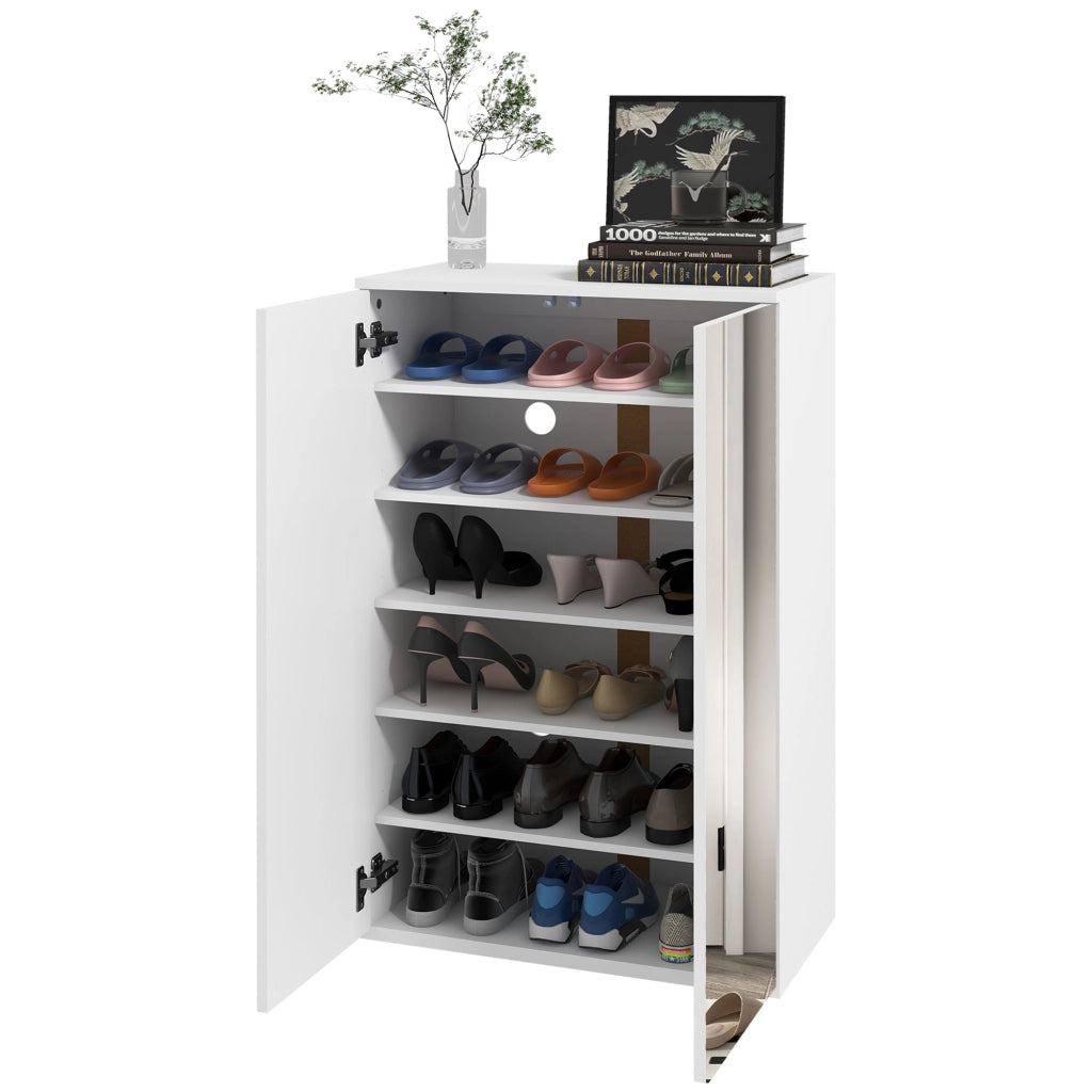 Scarpiera con Specchio per 18 Paia ¨C Minimal ¨C Bianco 60x32x95 cm
